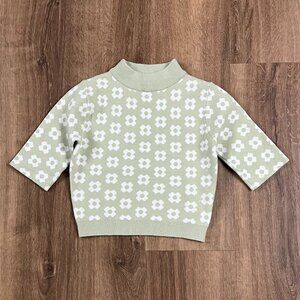 EUC Princess Polly Sage Graphic Cropped Sweater Sz XS/S